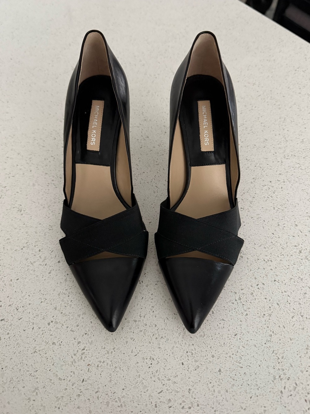 Michael Kors Black Pointed-Toe Crisscross Pumps